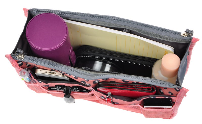 Vercord Purse Organizer Insert for Handbags Bag Organizers Inside Tote Pocketbook Women Nurse Nylon 13 Pockets Pink Leopard Small - Image 5
